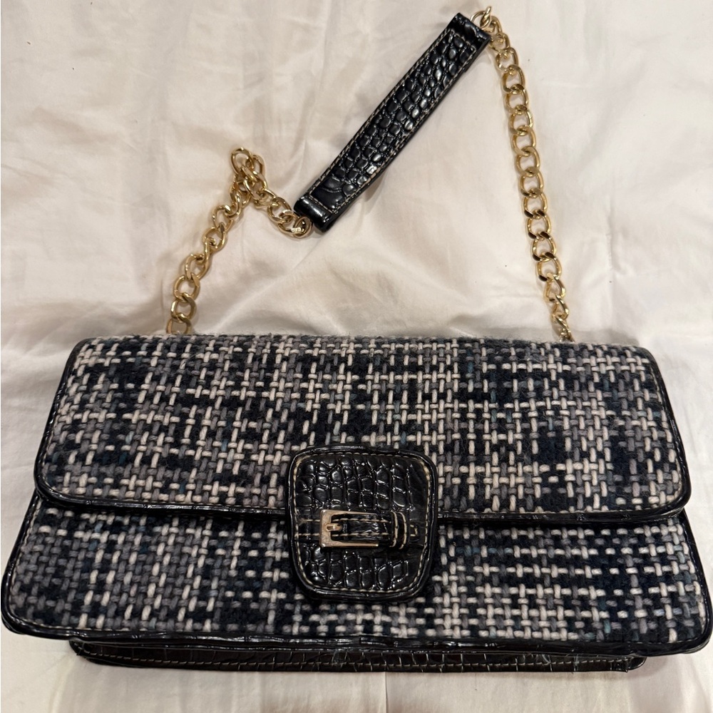 Liz Claiborne.Tweed Handbag with Gold Chain